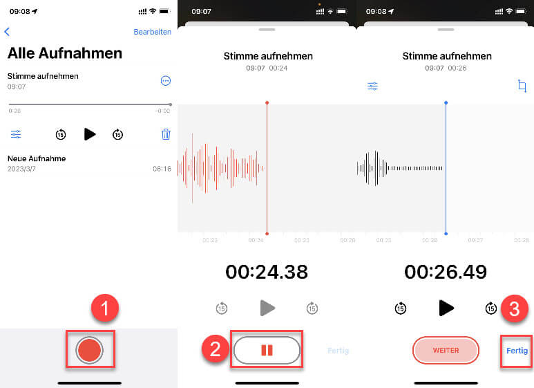Audiostream aufnehmen auf iPhone mit Sprachmemos