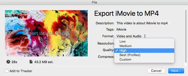 Change Quality Setting in iMovie