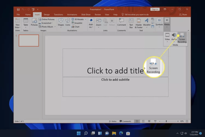 Choose Screen Recording on PowerPoint