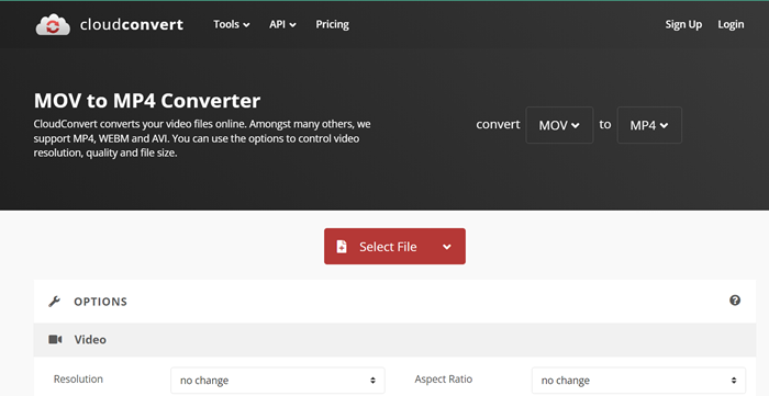 Convert MOV to MP4 with CloudConvert