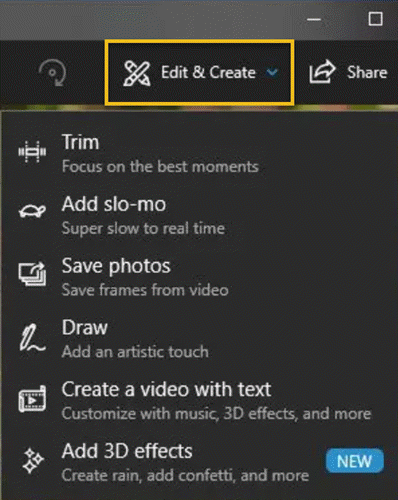 Choose Edit and Create in Photos App