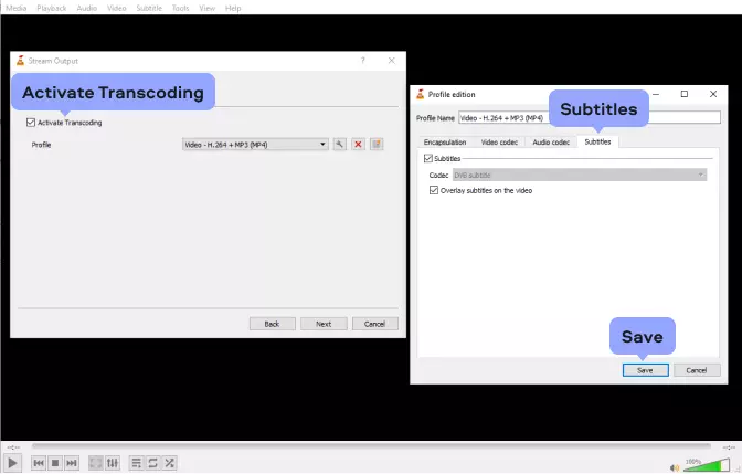 Embed Subtitles with video on LVC