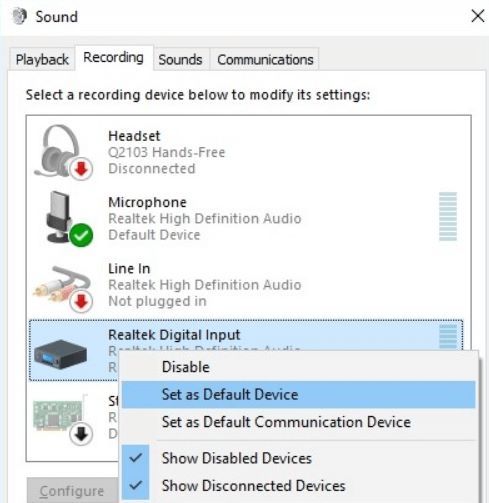 Enable Recording Device Windows 10