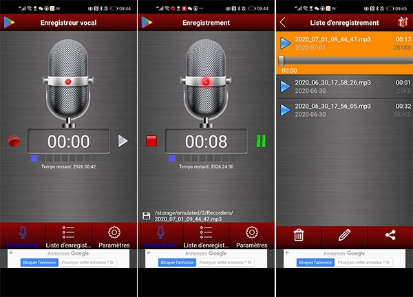 Enregistrer message vocal sur Android