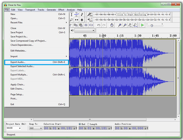 Audio mit Audacity exportieren