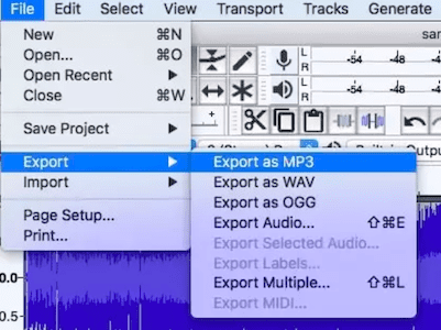 Export MP3 on Audacity