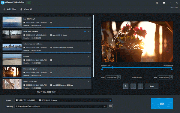 Gihosoft Free Video Joiner Editing