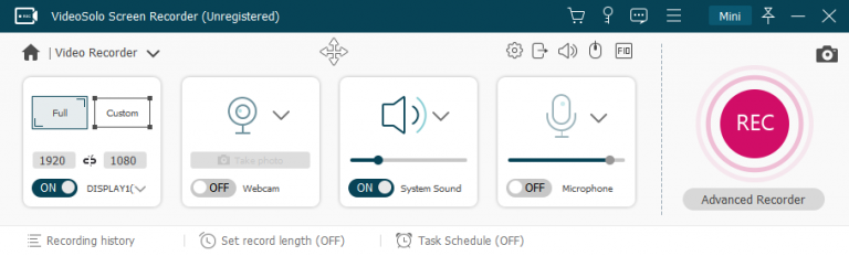 Select the recording area and customize the settings.