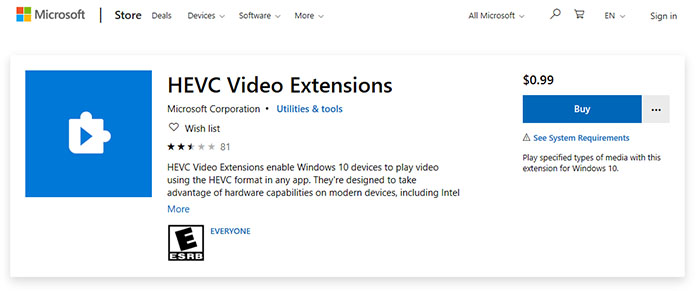 Extension vidéo HEVC