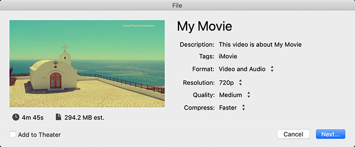 modification des informations du fichiers à exporter iMovie