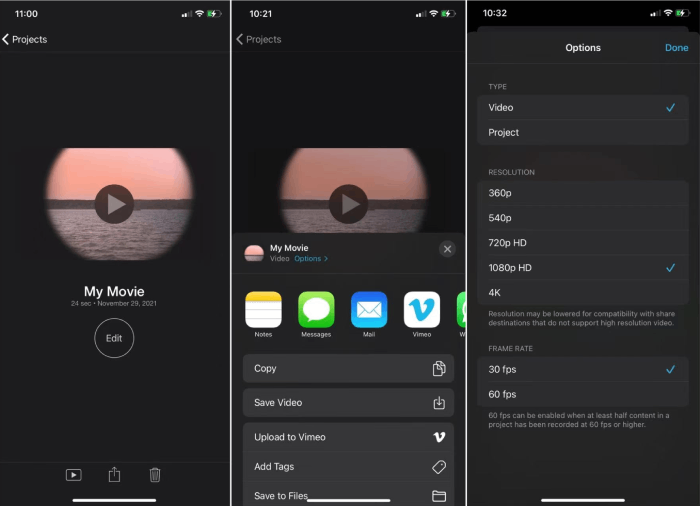Modify iMovie Output Settings on iPhone