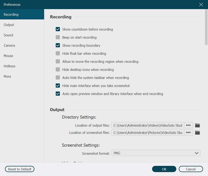 Preference Recording Setting