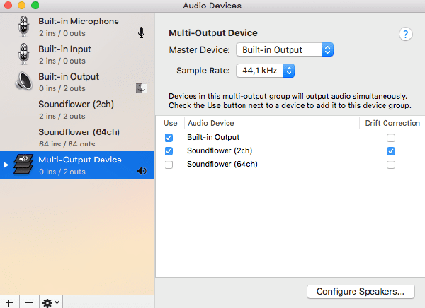 Create Multi Output Device Quicktime Mac