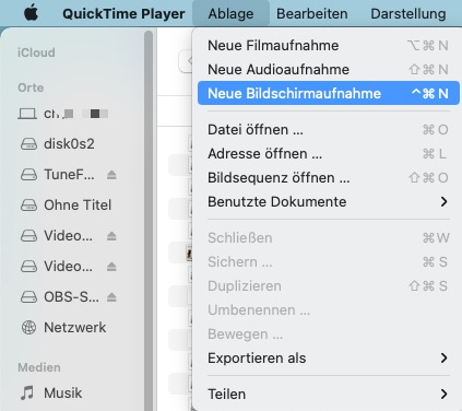 Mac QuickTime Neue Bildschirmaufnahme