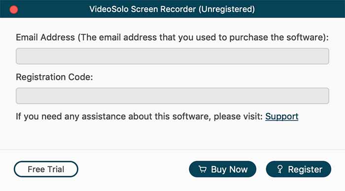 Registration VideoSolo Screen Recorder Windows