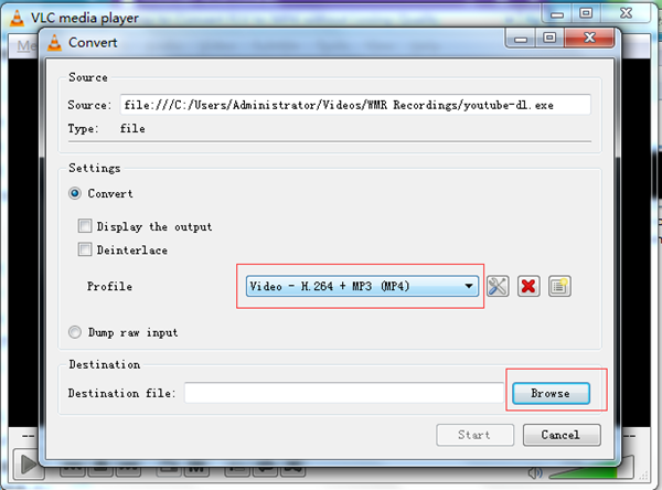 VLC Configuration du format et du dossier de sortie