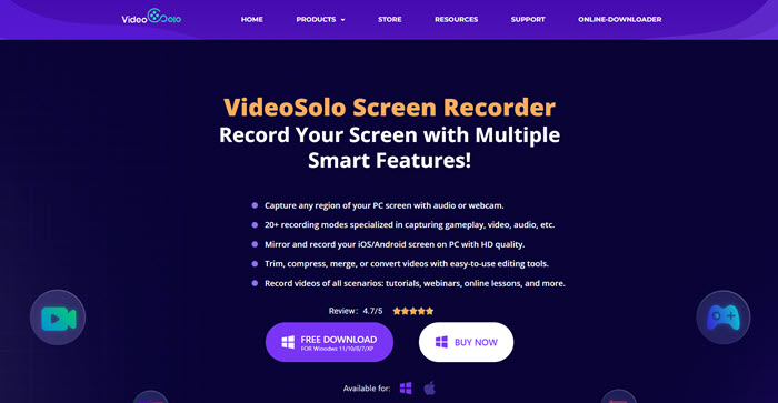 VideoSolo Screen Recorder Interface