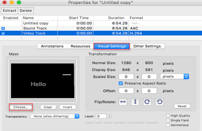 Visual Settings QuickTime Pro