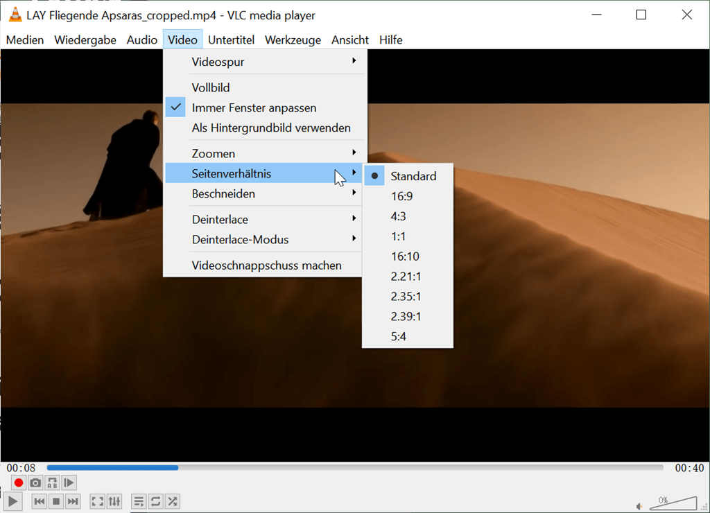 Video Seitenverhältnis ändern von VLC