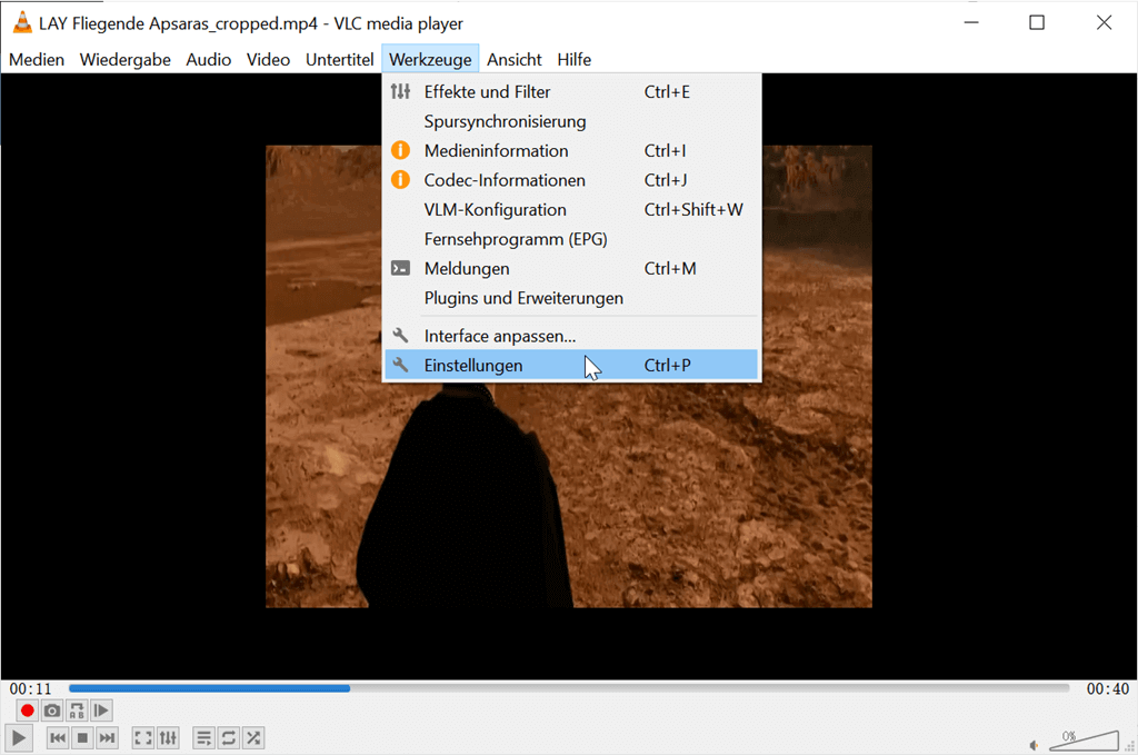 VLC Werkzeug Einstellungen