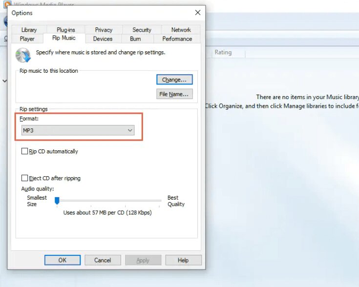 Windows Media Player Select MP3 Format